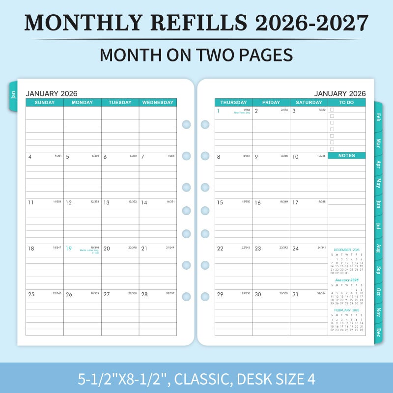 MaaIbok 2026-2027 Monthly Planner Refill - Planner Inserts with 7-Hole Punched, 5-1/2"" x 8-1/2"", Runs from January 2026 to December 2027, Two Pages Per Month, Monthly Calendar with Tabs - Image 3